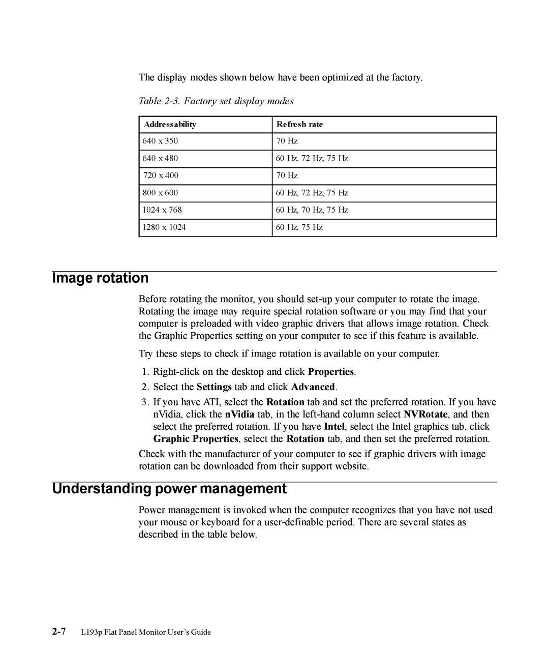Lenovo L193p manual Image rotation, Understanding power management 