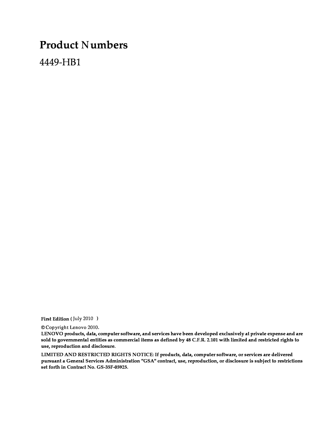 Lenovo L2021 manual Product Numbers, 4449-HB1, Copyright Lenovo 