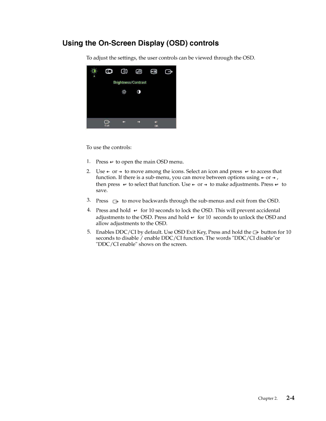 Lenovo L2021 manual Using the On-Screen Display OSD controls 