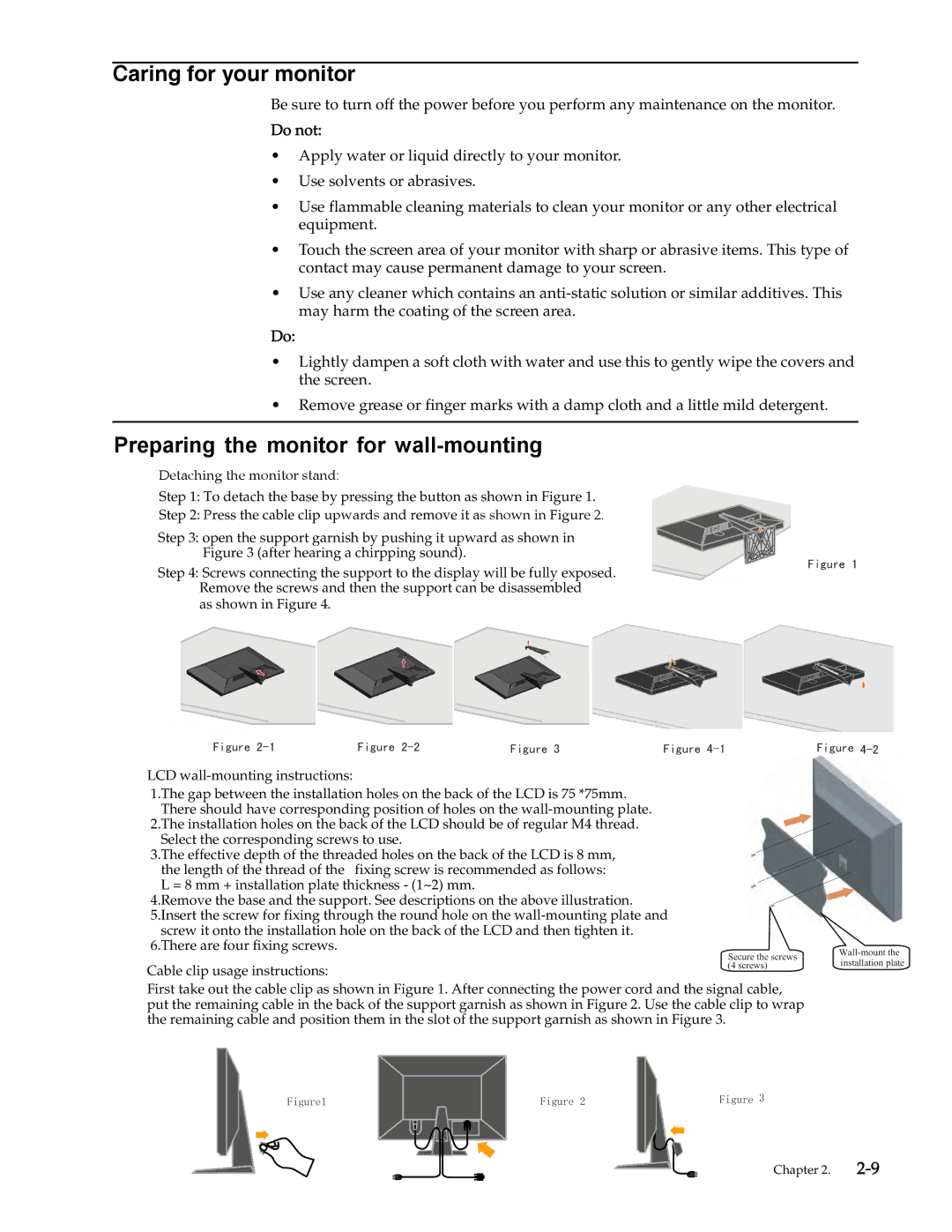 Lenovo L2021 manual Caring for your monitor, Do not 