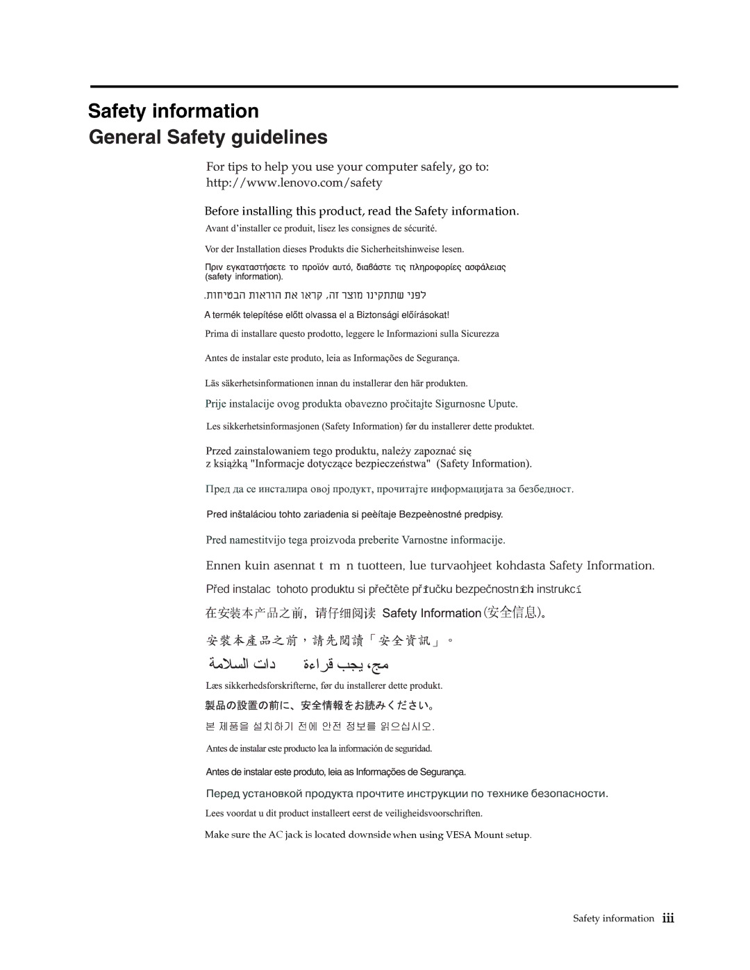 Lenovo L2021 manual Safety information 