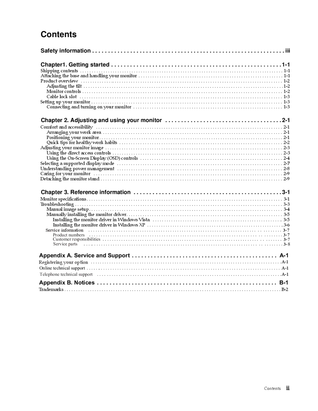 Lenovo L2060 manual Contents 