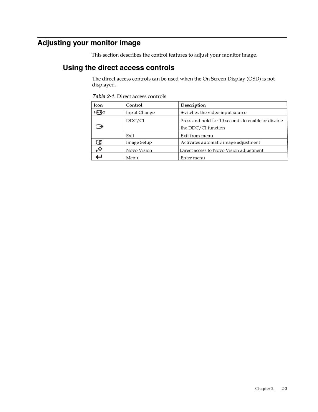 Lenovo L2062 manual Adjusting your monitor image, Using the direct access controls 