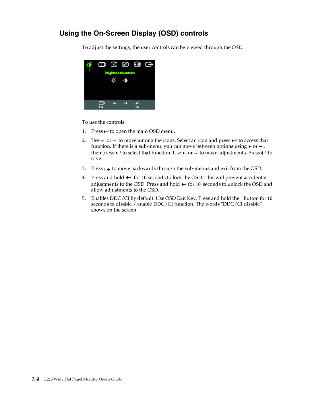 Lenovo L215 manual Using the On-Screen Display OSD controls 