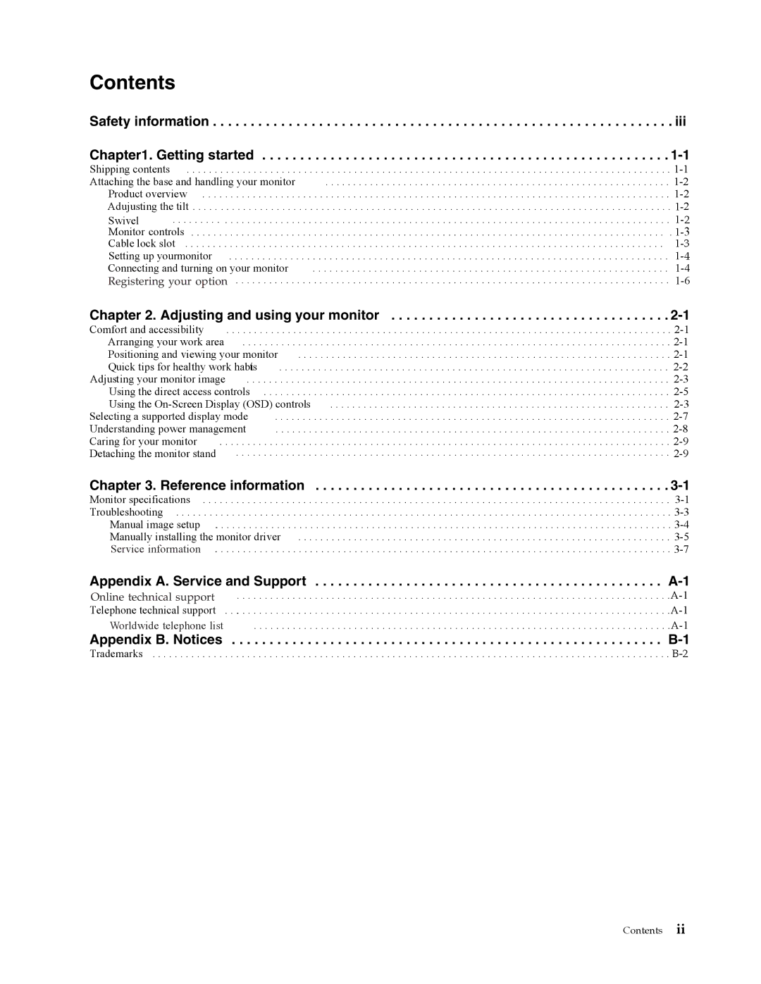 Lenovo L215 manual Contents 