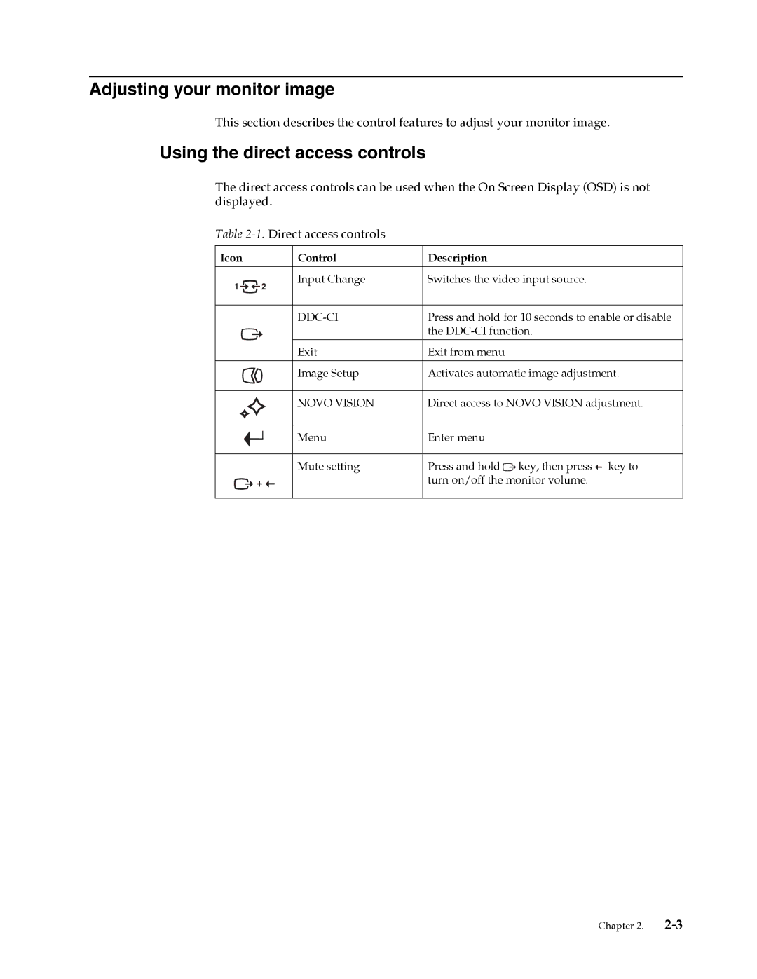 Lenovo L215p manual Adjusting your monitor image, Using the direct access controls 