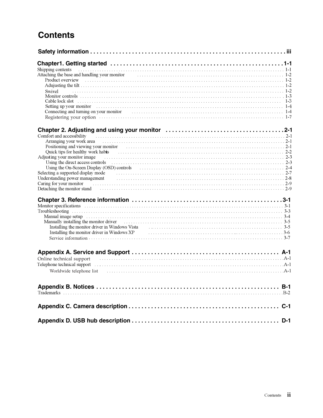 Lenovo L215p manual Contents 