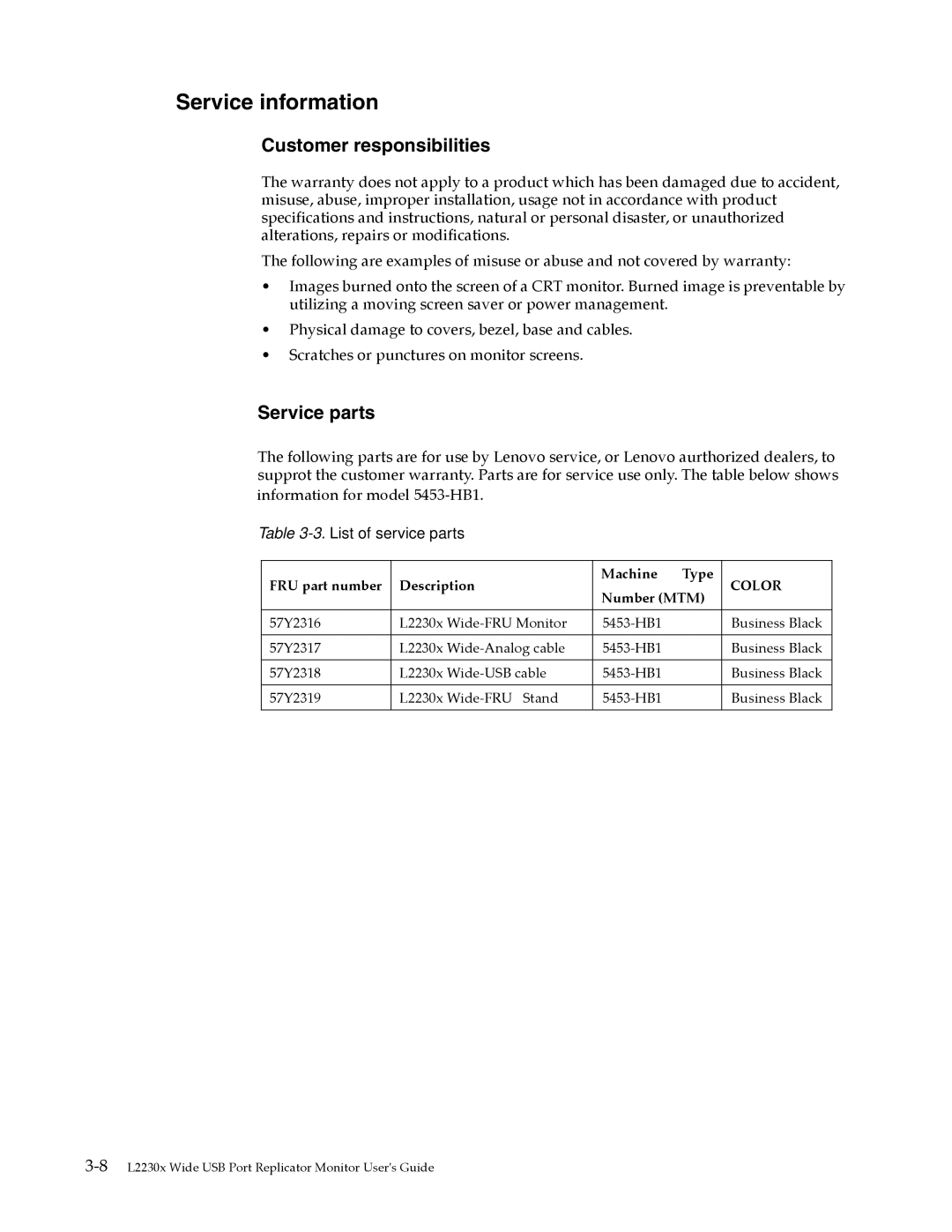 Lenovo L2230x user manual Service information 