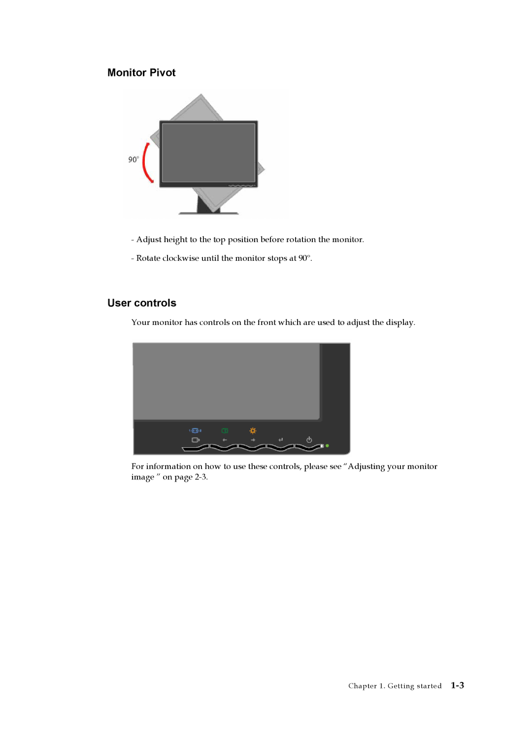 Lenovo L2240p manual Monitor Pivot, User controls 