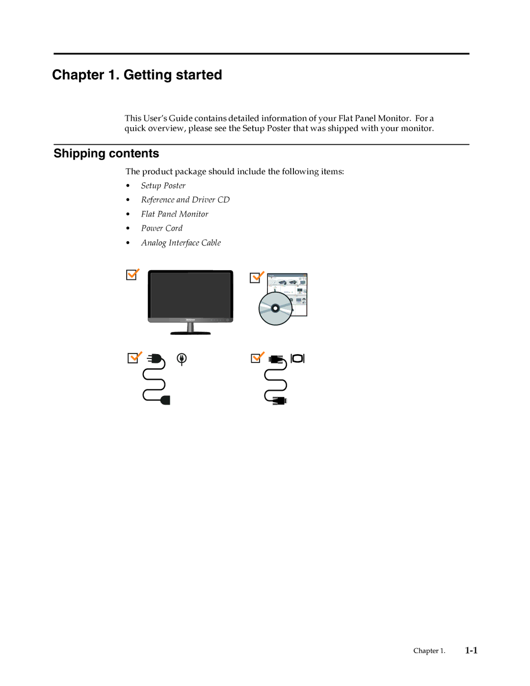 Lenovo L2262 manual Getting started, Shipping contents 