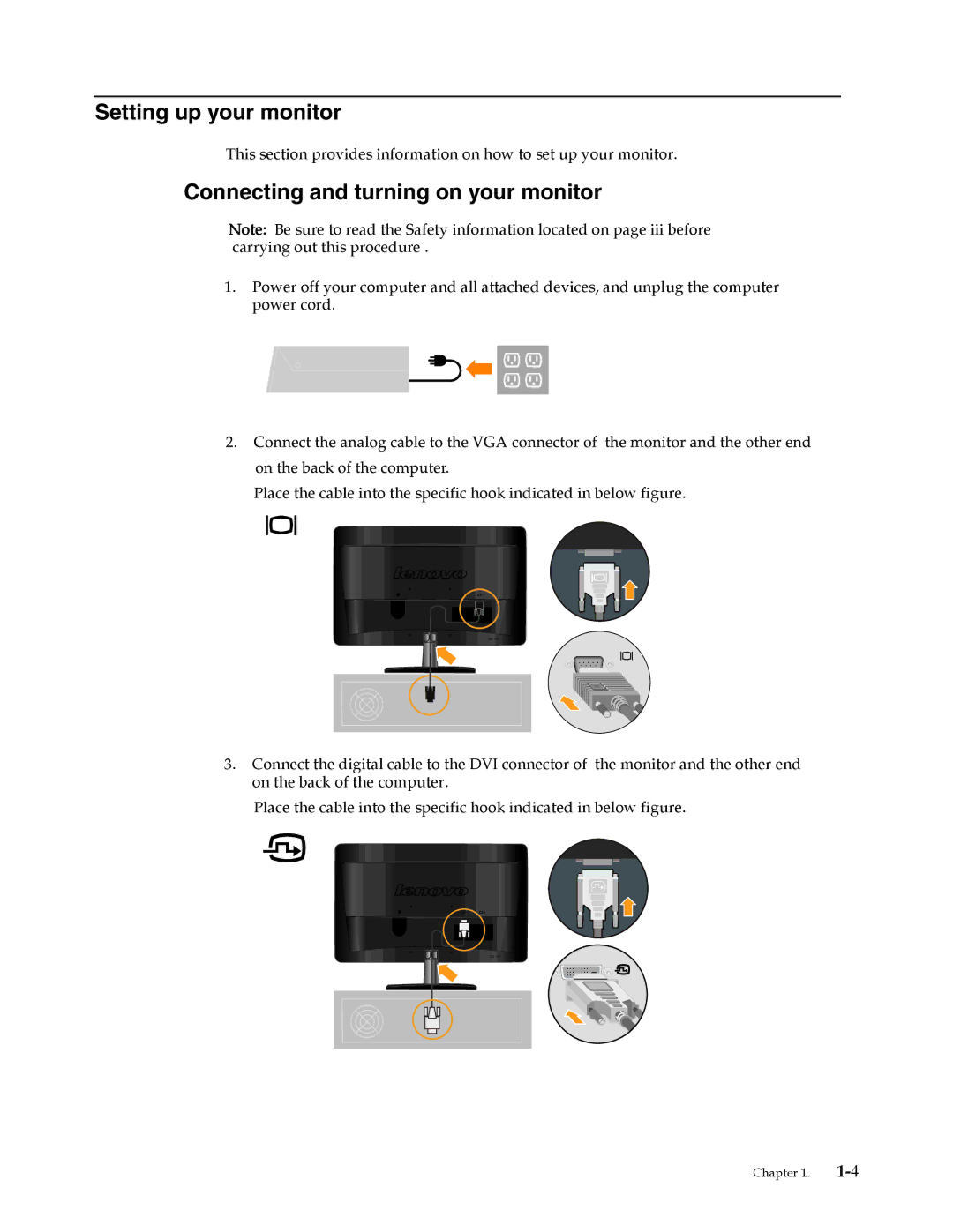 Lenovo L2262 manual Setting up your monitor, Connecting and turning on your monitor 