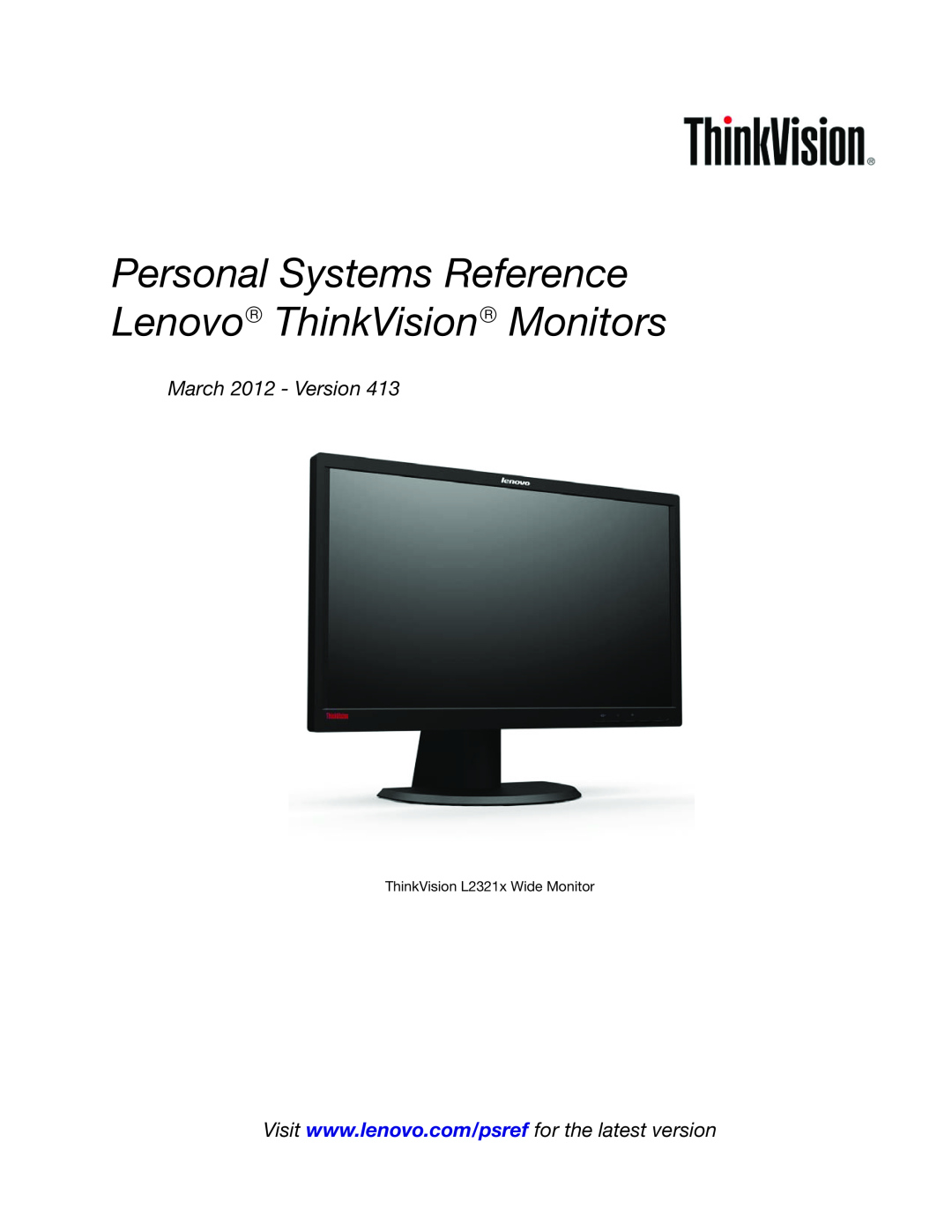 Lenovo manual ThinkVision L2321x Wide Monitor, March 2012 - Version 