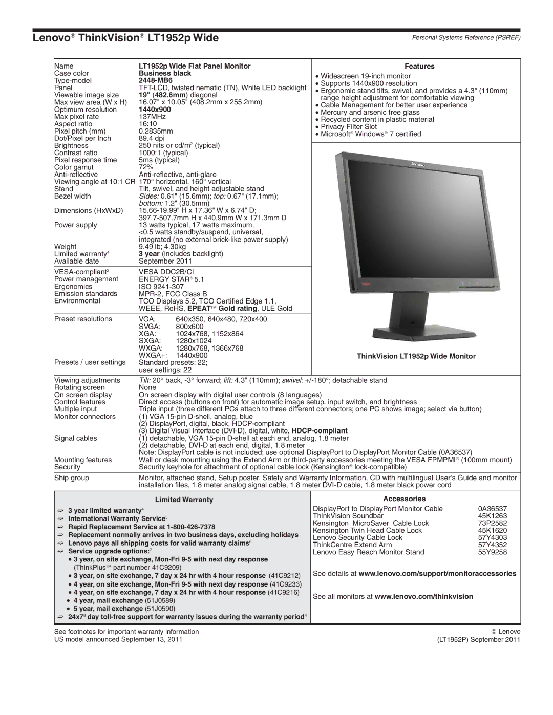 Lenovo L2321x manual Lenovo→ ThinkVision→ LT1952p Wide 