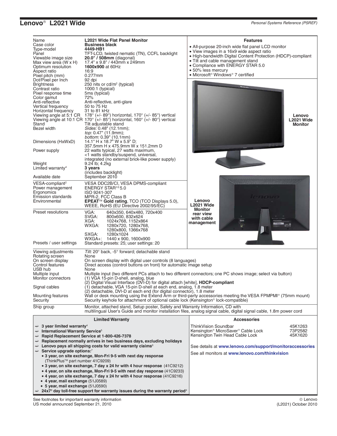 Lenovo L2321x manual Lenovo→ L2021 Wide 