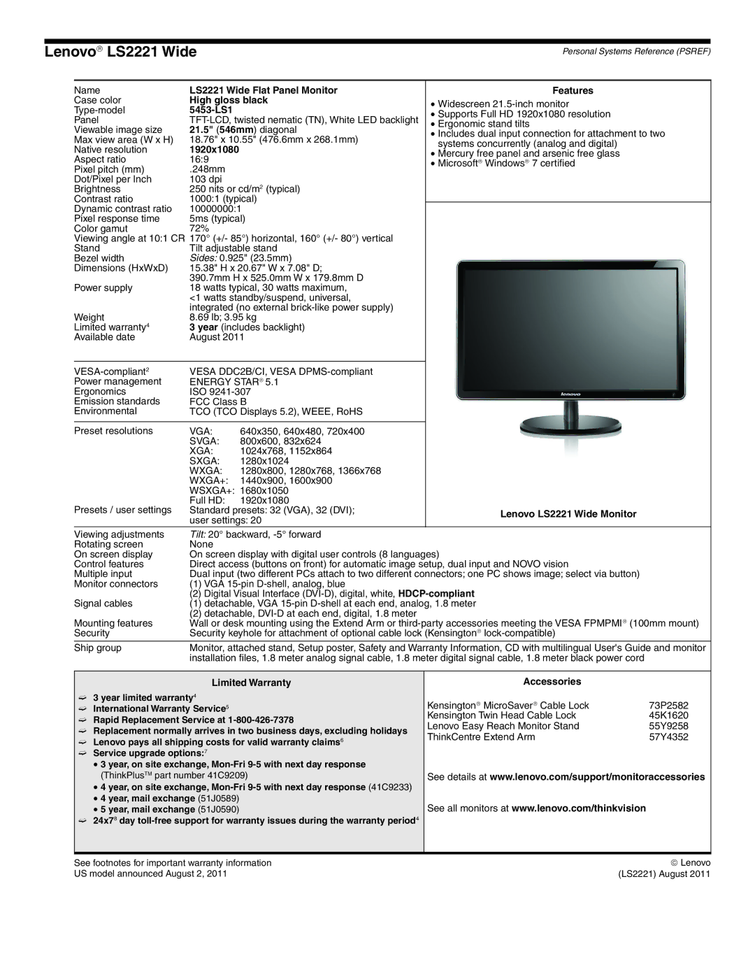 Lenovo L2321x manual Lenovo→ LS2221 Wide 