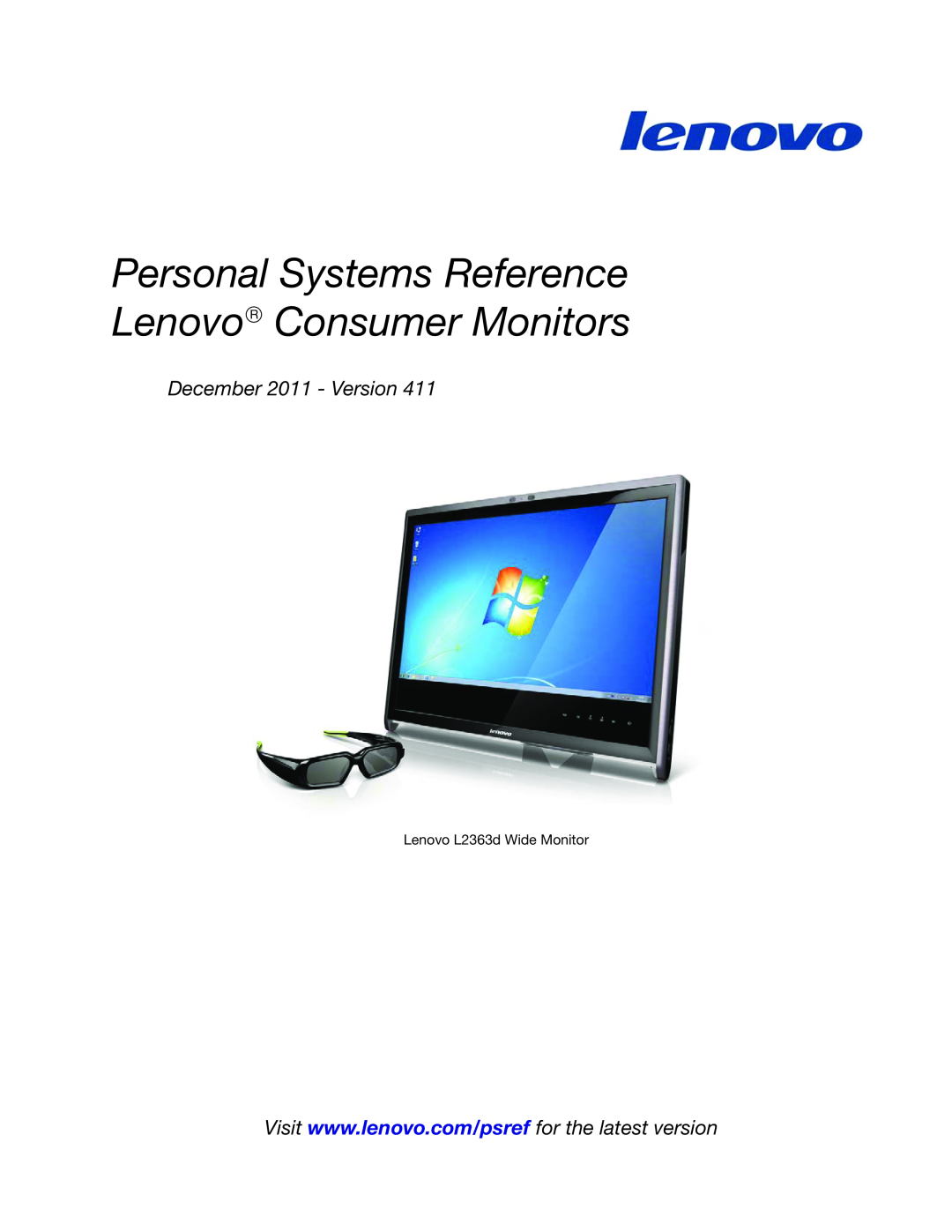 Lenovo L2363D manual Personal Systems Reference, Lenovo→ Consumer Monitors 2005 -2012Withdrawn, Lenovo L2363d Wide Monitor 