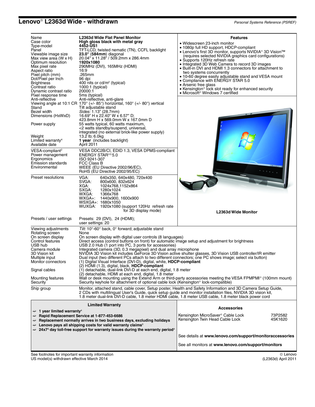 Lenovo L2363D manual Lenovo→ L2363d Wide - withdrawn 