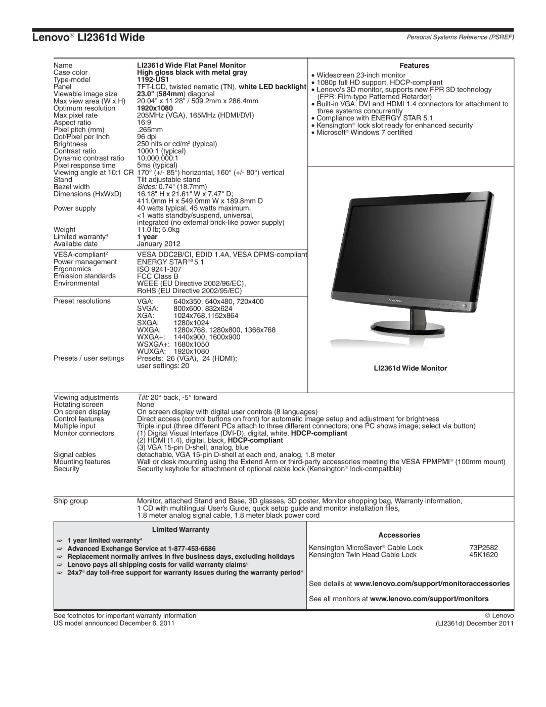 Lenovo L2363D manual Lenovo→ LI2361d Wide 