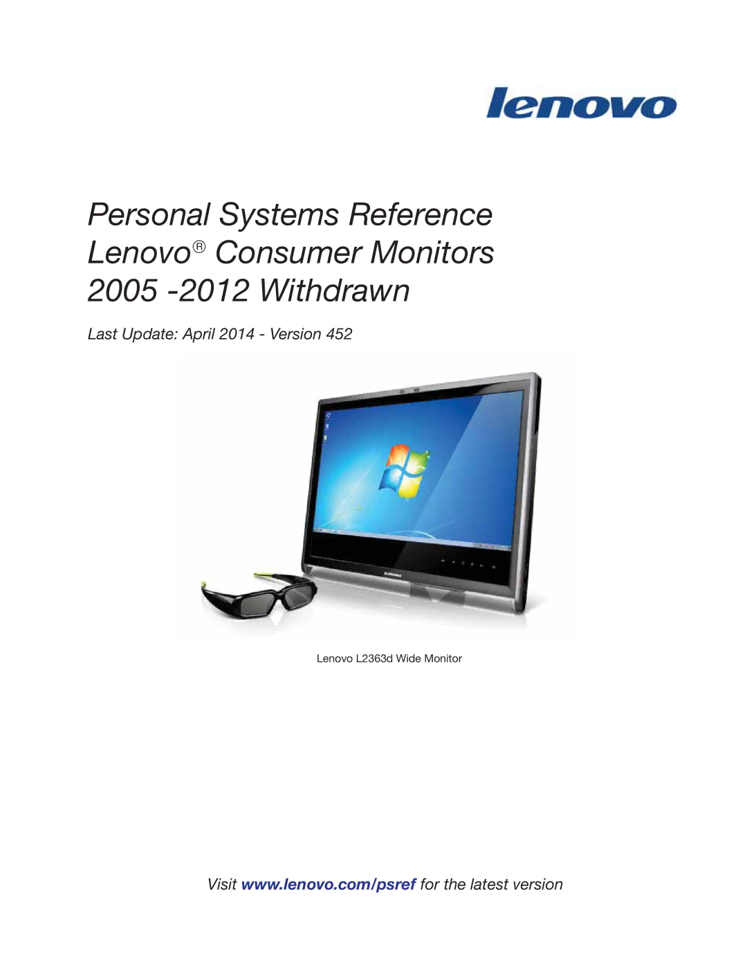 Lenovo L2363D manual Last Update April 2014 Version 