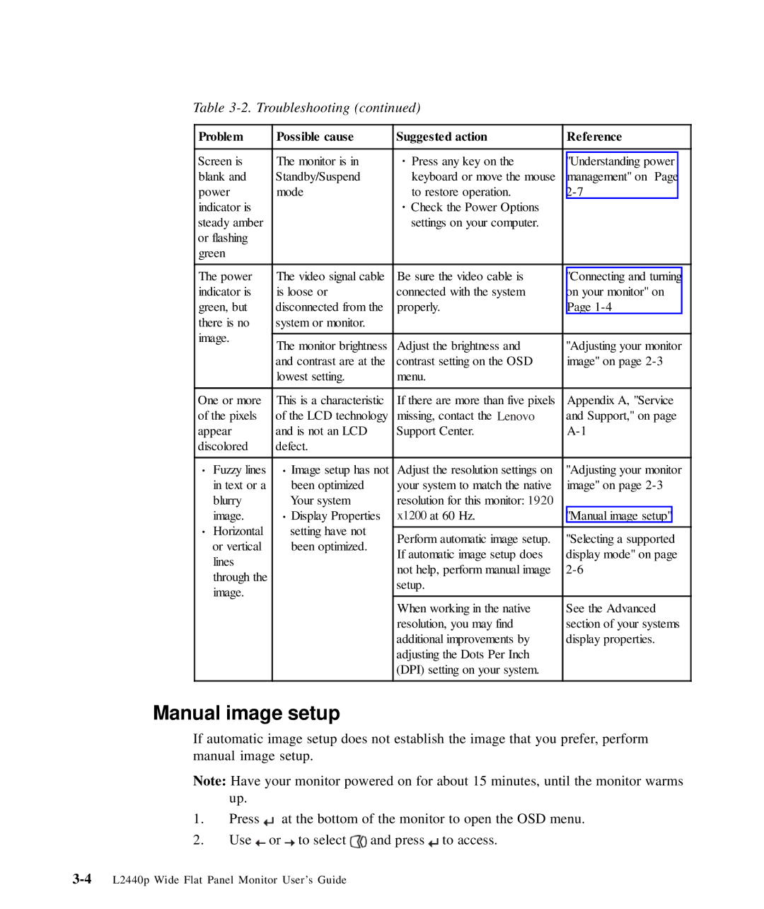 Lenovo L2440p, 4420HB2 manual Manual image setup 