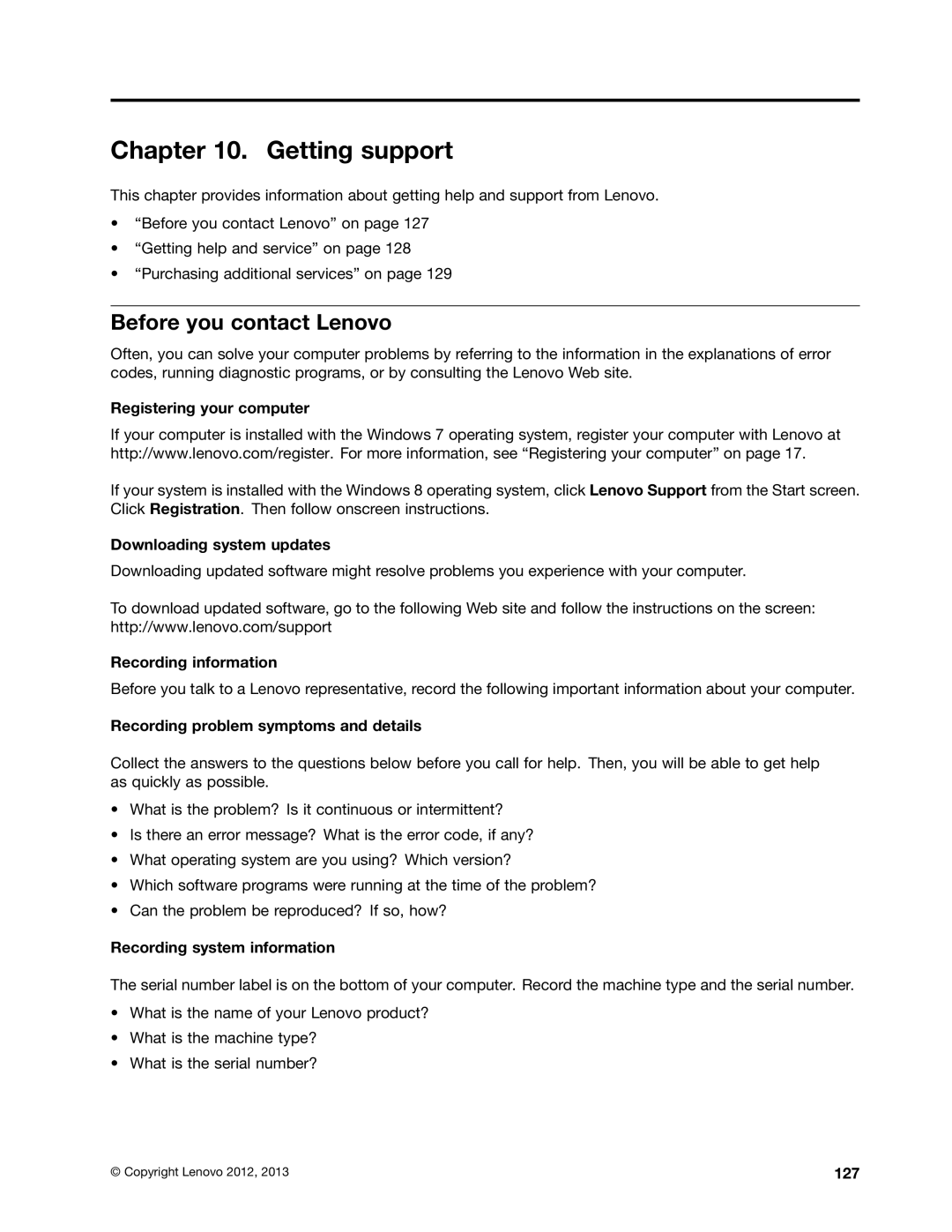 Lenovo L330 manual Getting support, Before you contact Lenovo 