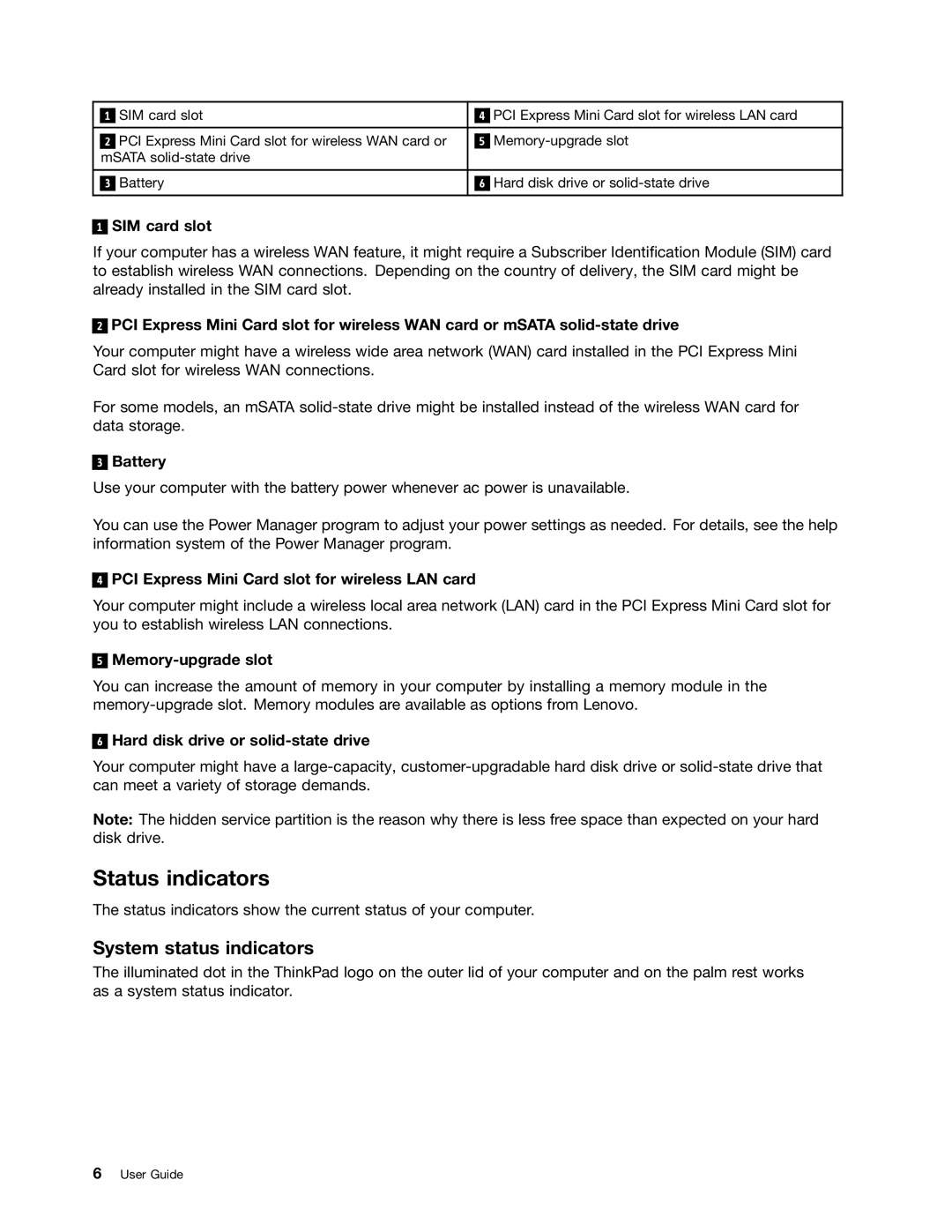 Lenovo L330 manual Status indicators, System status indicators 