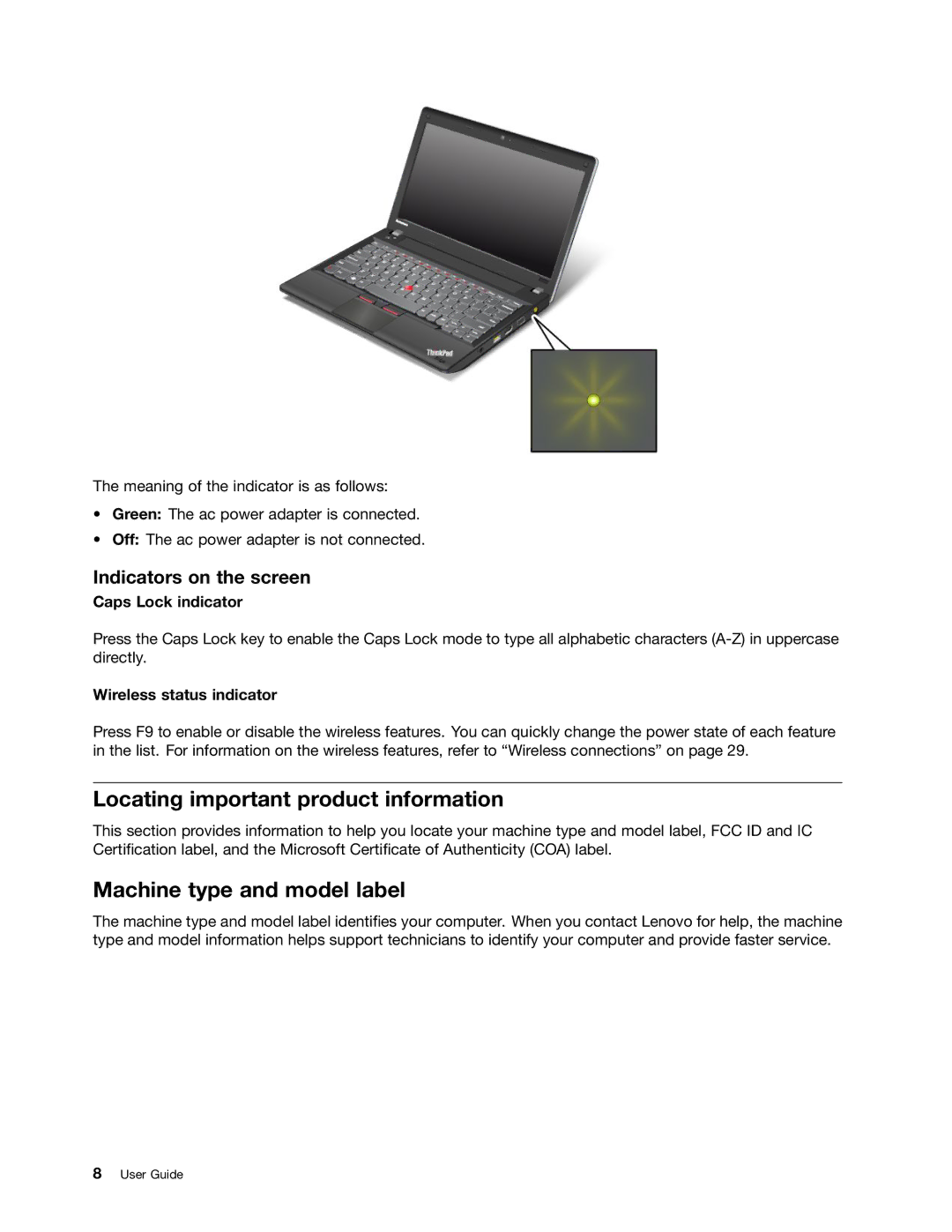 Lenovo L330 manual Locating important product information, Machine type and model label, Indicators on the screen 