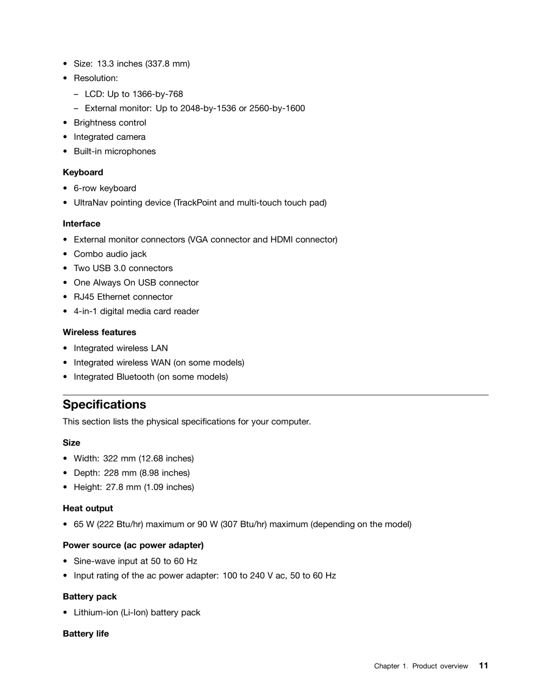 Lenovo L330 manual Specifications 