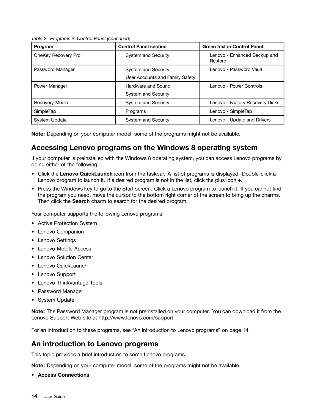 Lenovo L330 manual Accessing Lenovo programs on the Windows 8 operating system, An introduction to Lenovo programs 