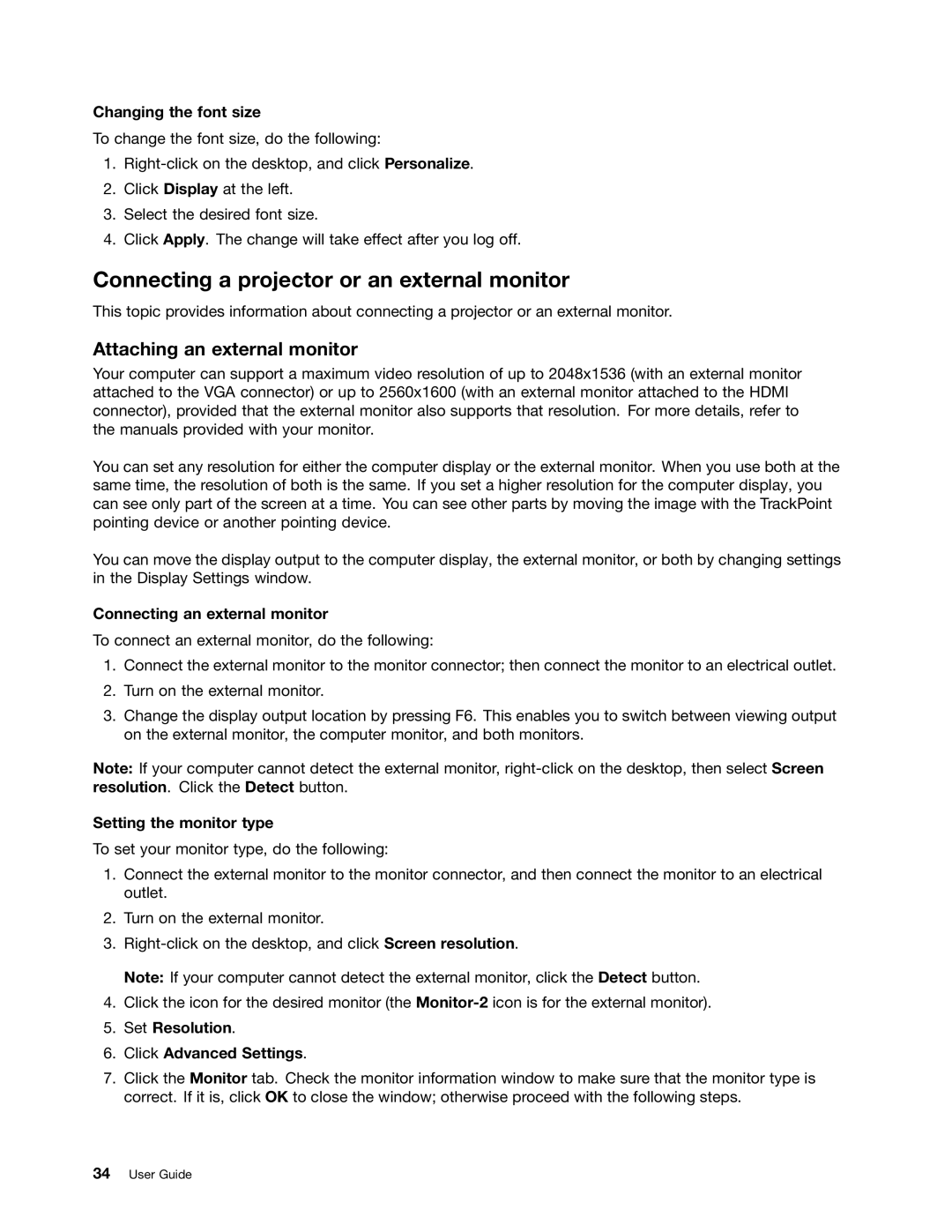 Lenovo L330 manual Connecting a projector or an external monitor, Attaching an external monitor 