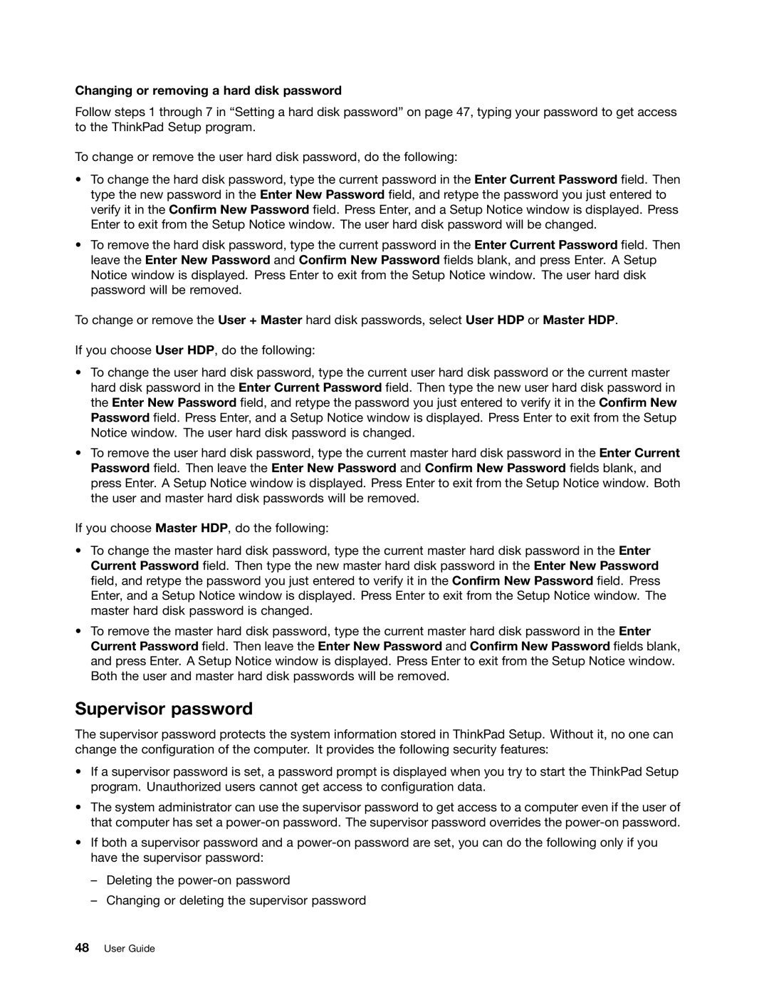 Lenovo L330 manual Supervisor password, Changing or removing a hard disk password 