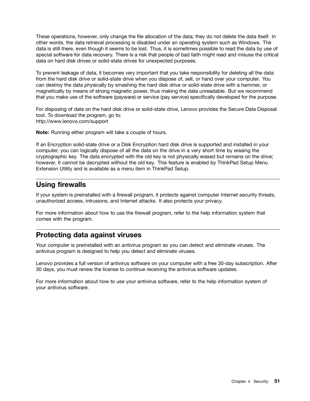 Lenovo L330 manual Using firewalls, Protecting data against viruses 