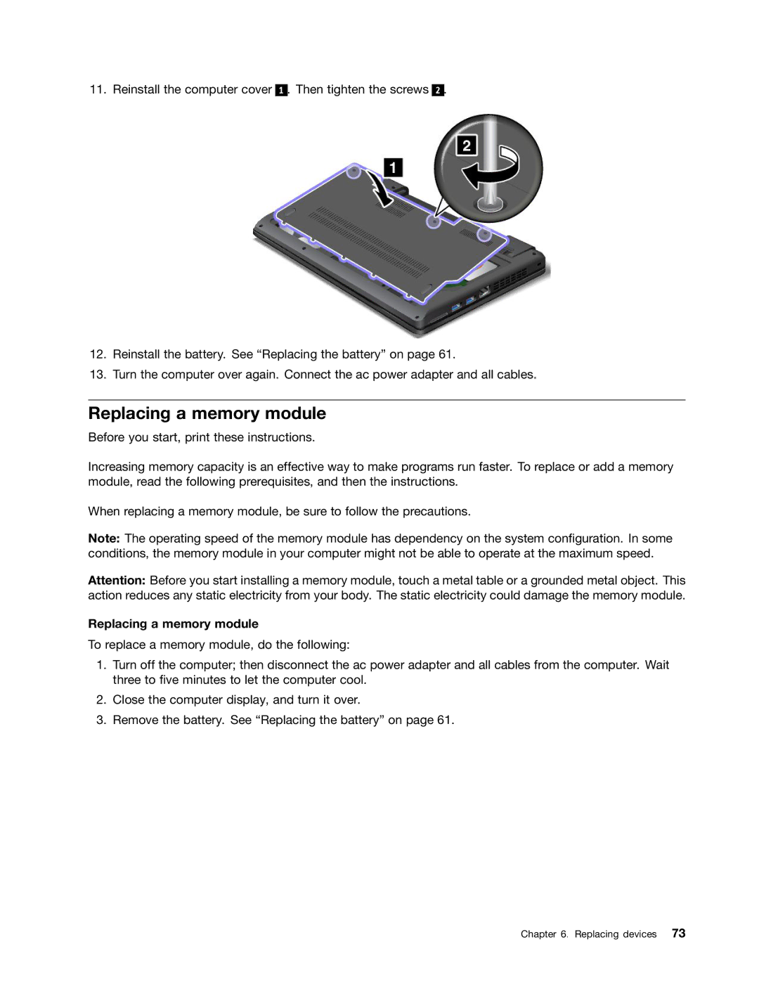 Lenovo L330 manual Replacing a memory module 