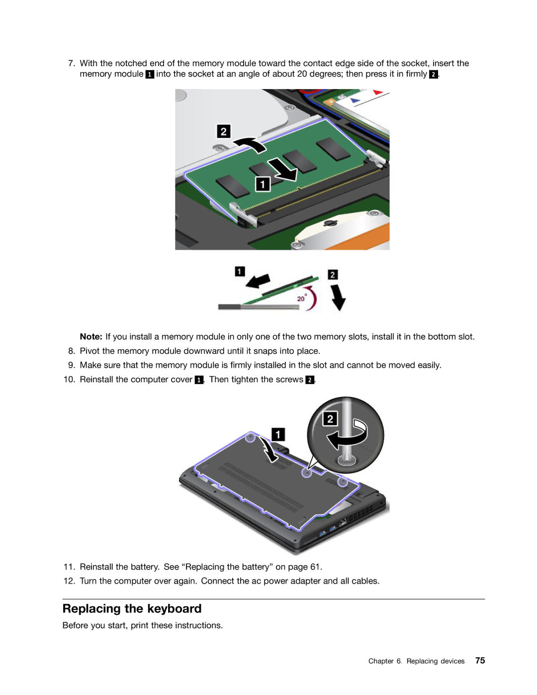 Lenovo L330 manual Replacing the keyboard 