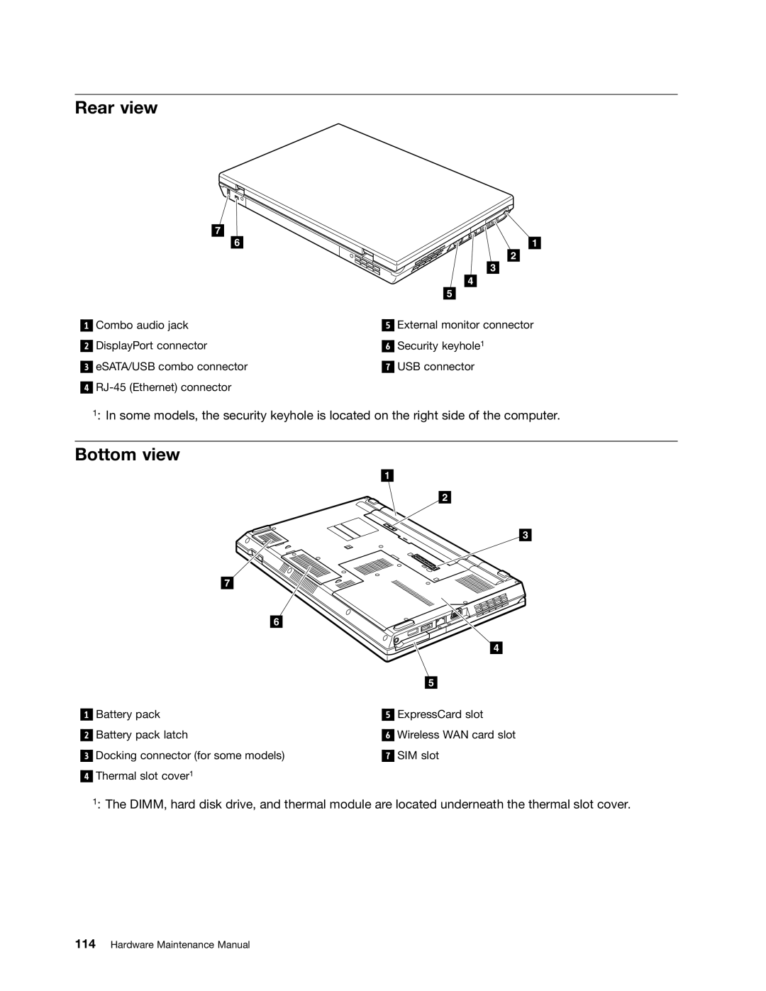 Lenovo L421, L520, L420 manual Rear view, Bottom view 