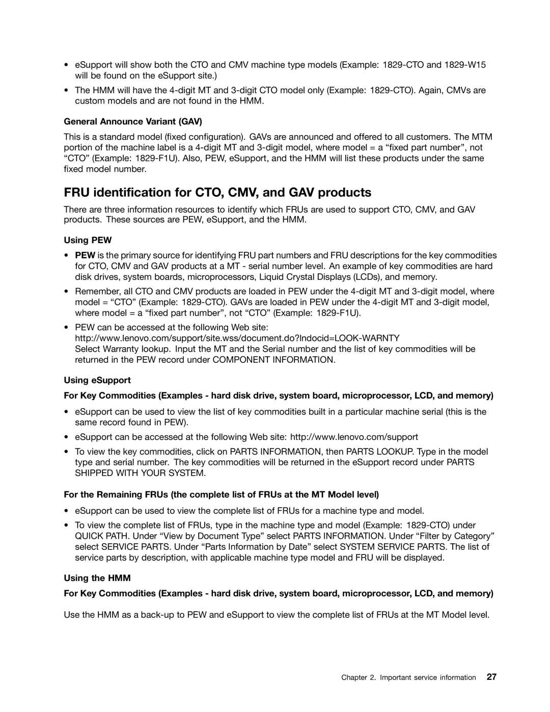 Lenovo L421, L520, L420 manual FRU identification for CTO, CMV, and GAV products, General Announce Variant GAV 