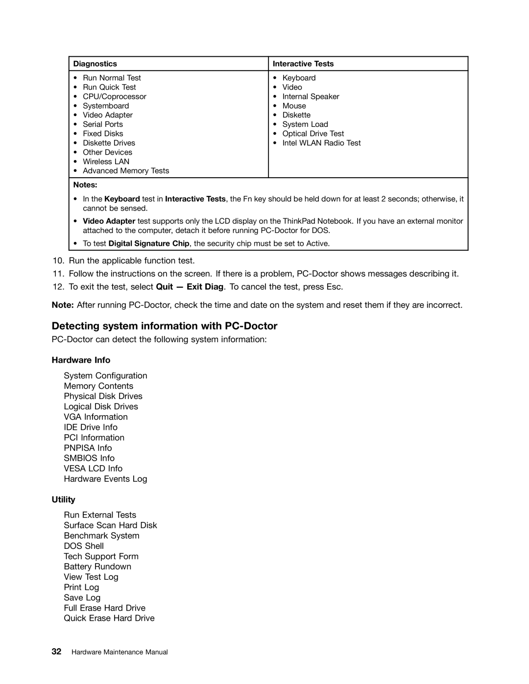 Lenovo L420, L421, L520 manual Detecting system information with PC-Doctor, Diagnostics Interactive Tests 