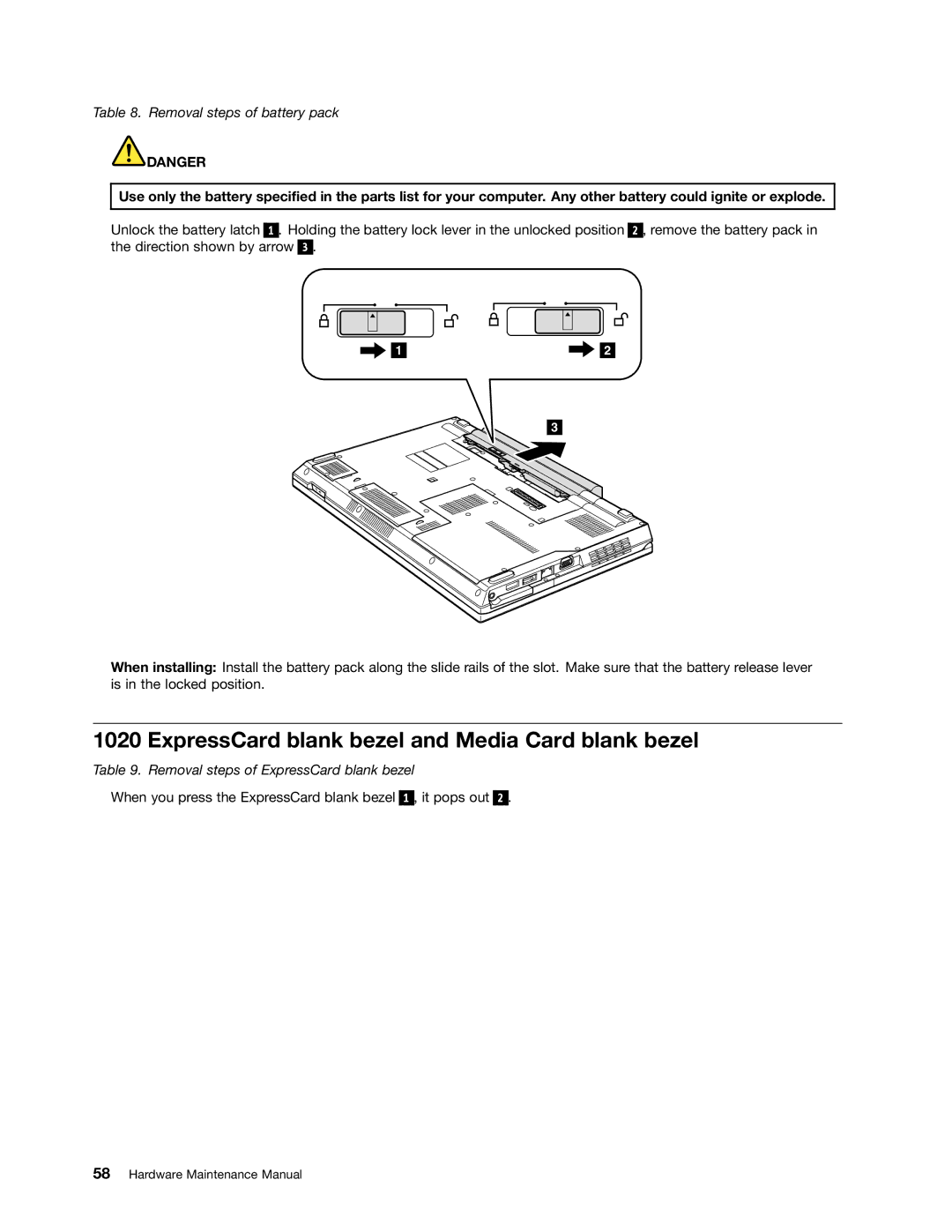 Lenovo L520, L421, L420 manual ExpressCard blank bezel and Media Card blank bezel 