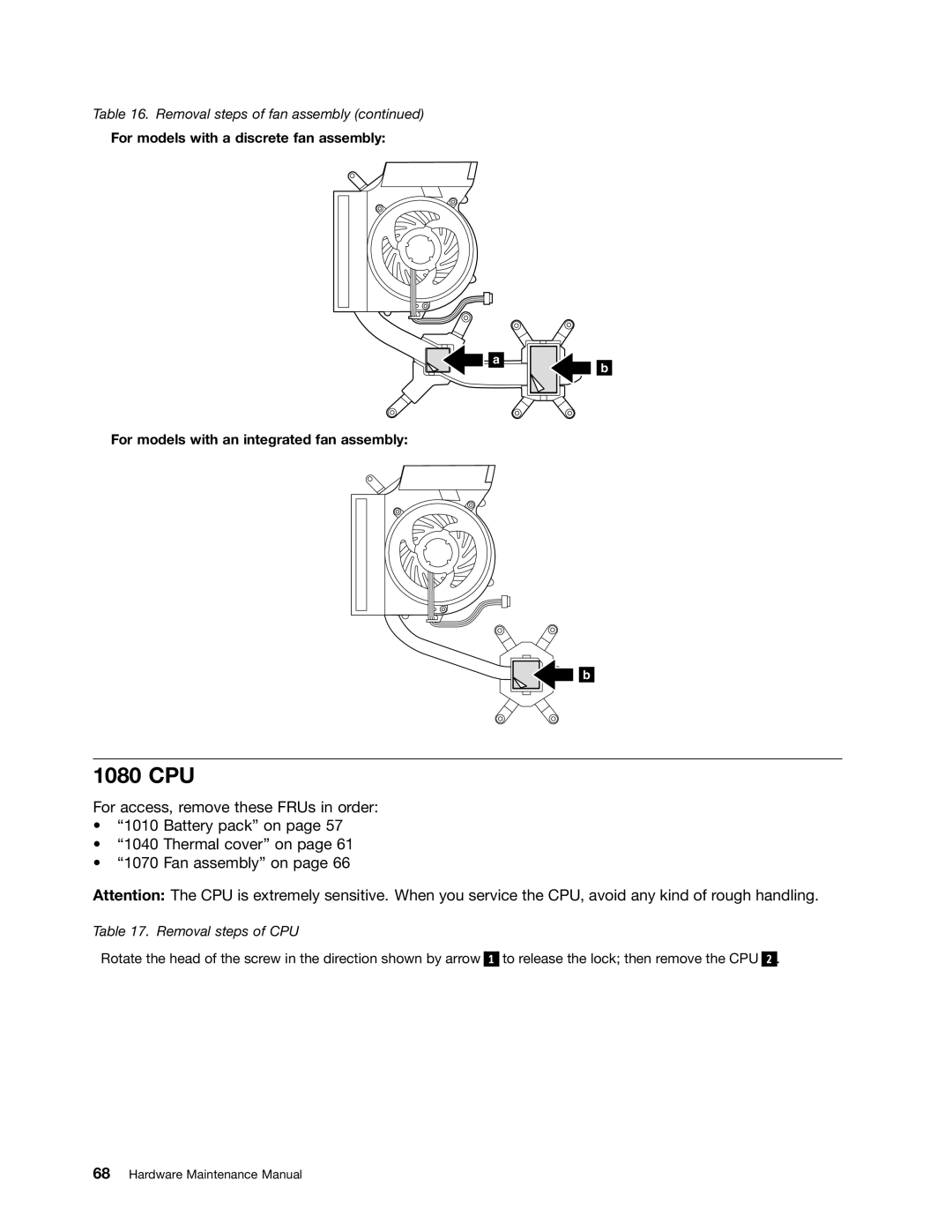 Lenovo L420, L421, L520 manual 1080 CPU, Removal steps of CPU 