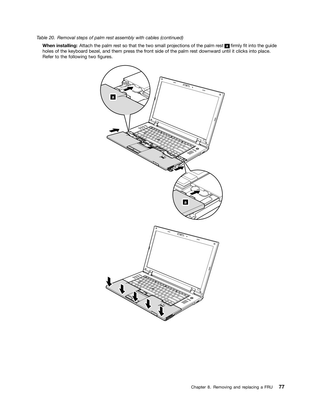 Lenovo L420, L421, L520 manual Removal steps of palm rest assembly with cables 