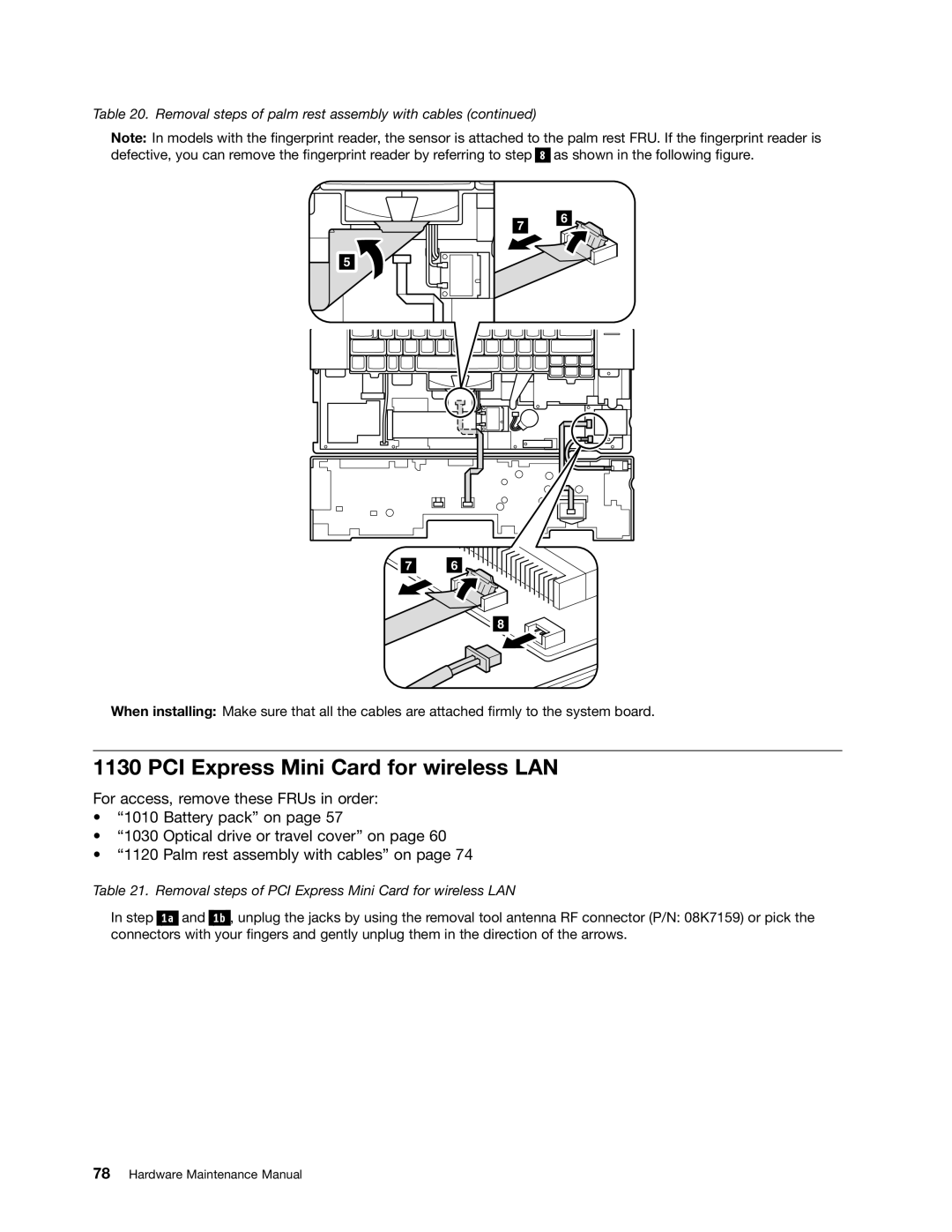 Lenovo L421, L520, L420 manual Removal steps of PCI Express Mini Card for wireless LAN 