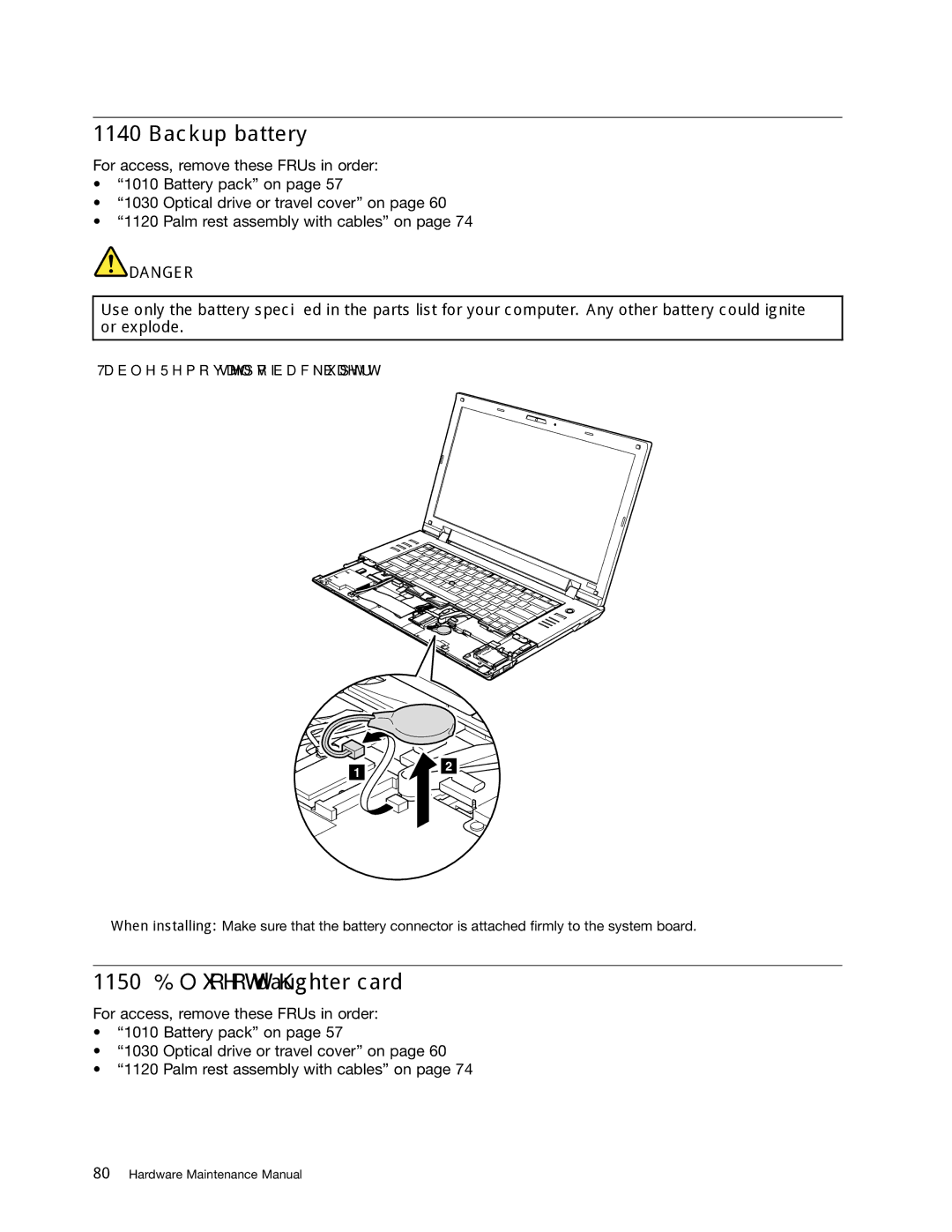 Lenovo L420, L421, L520 manual Backup battery, Bluetooth daughter card 