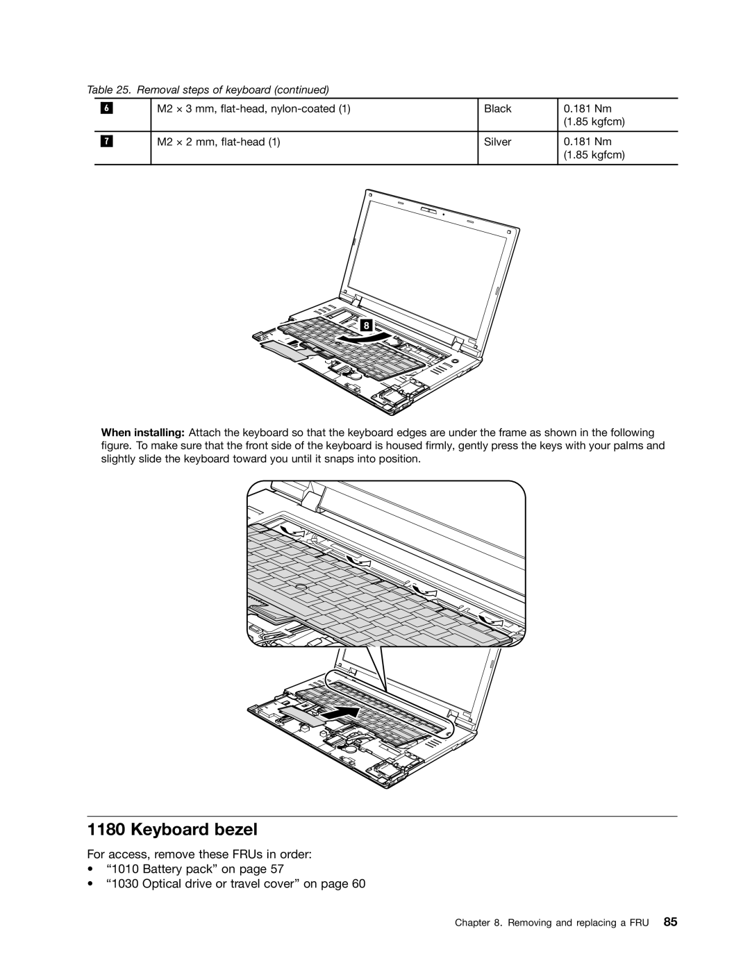 Lenovo L520, L421, L420 manual Keyboard bezel 