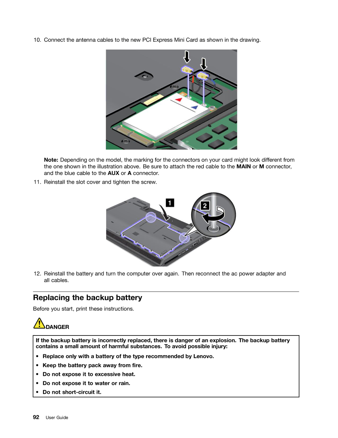 Lenovo L430, L530, 24684XU manual Replacing the backup battery 