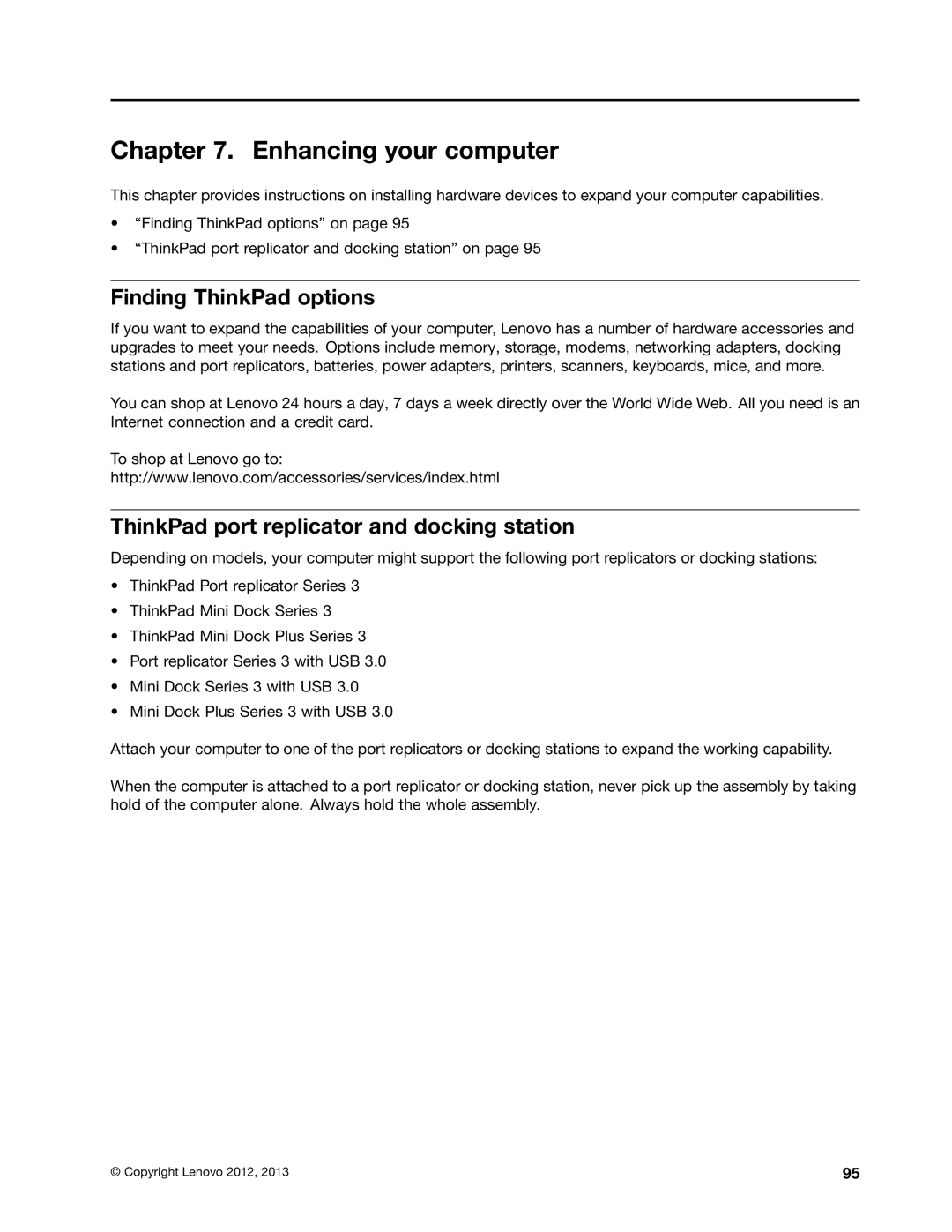 Lenovo L430, L530, 24684XU Enhancing your computer, Finding ThinkPad options, ThinkPad port replicator and docking station 