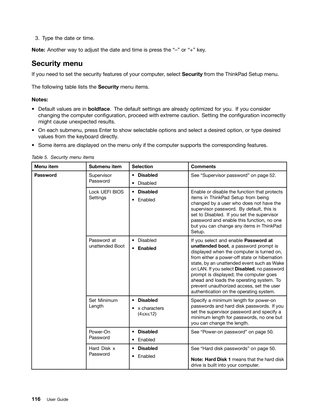 Lenovo L430, L530, 24684XU manual Security menu 