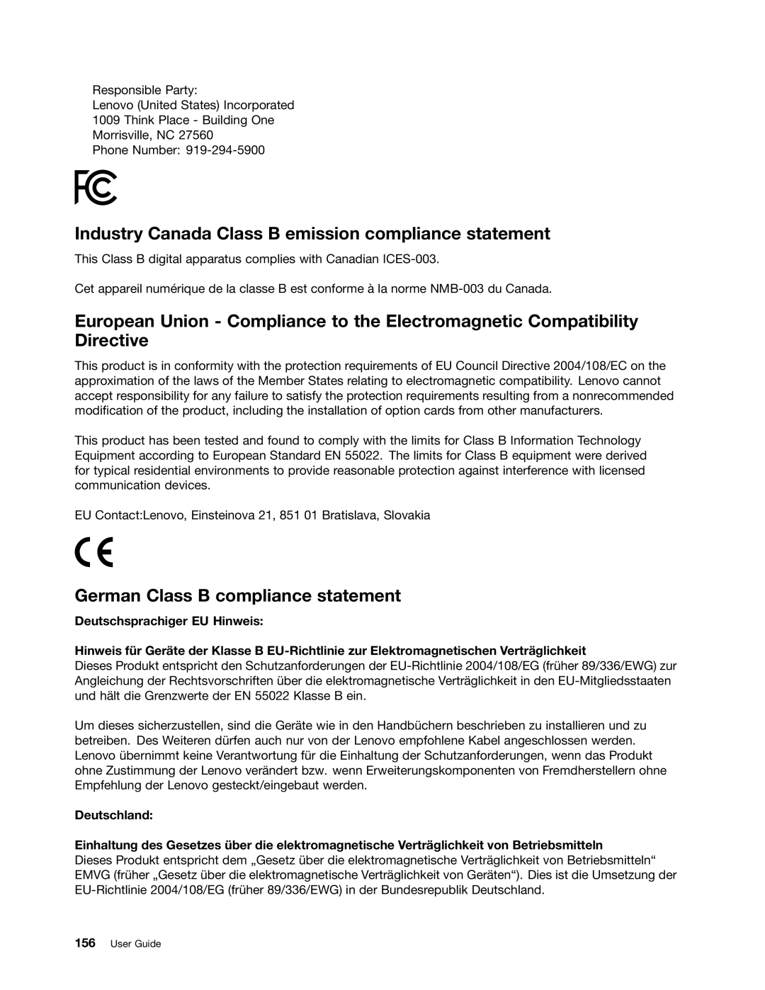 Lenovo L530, L430, 24684XU manual Industry Canada Class B emission compliance statement, German Class B compliance statement 