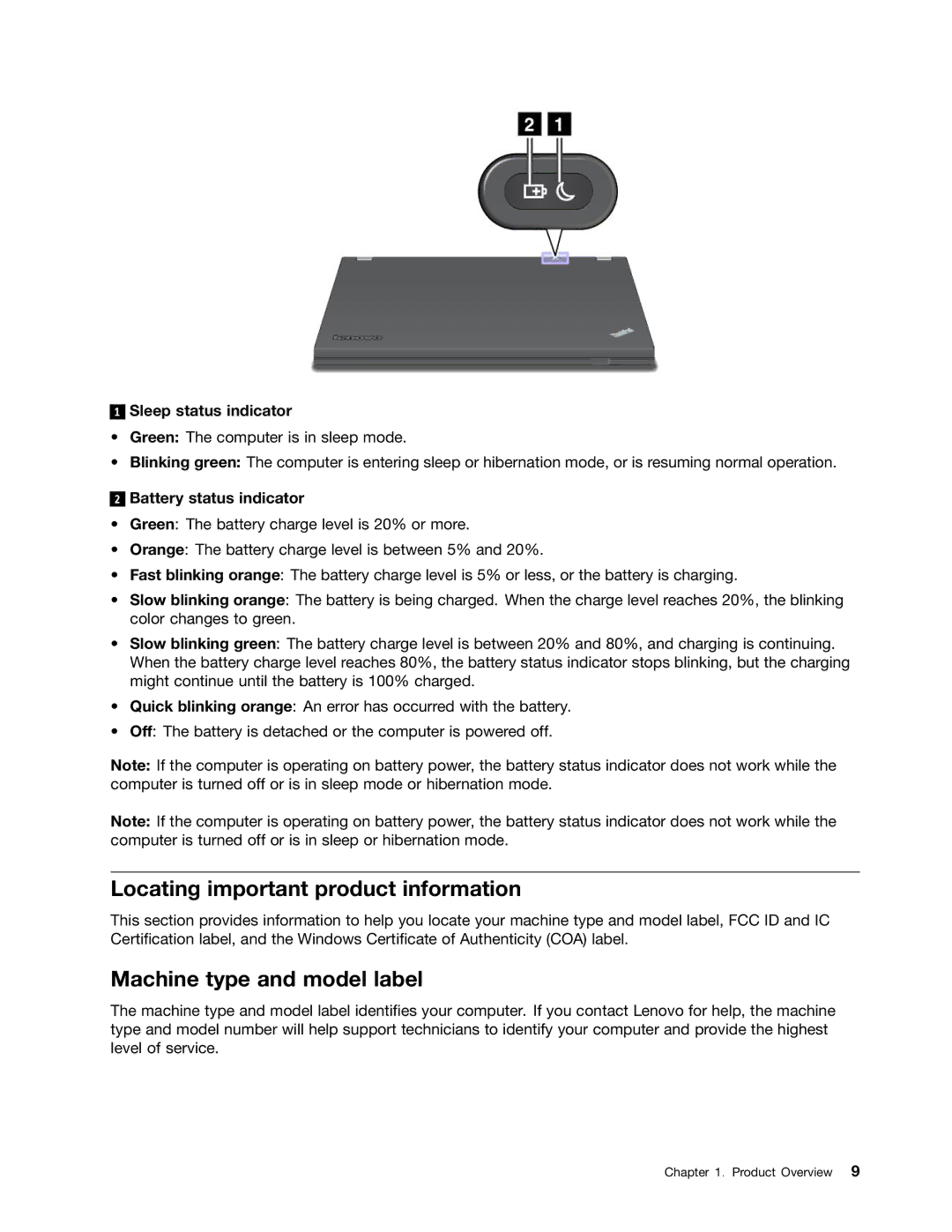 Lenovo L530, L430, 24684XU Locating important product information, Machine type and model label, Sleep status indicator 