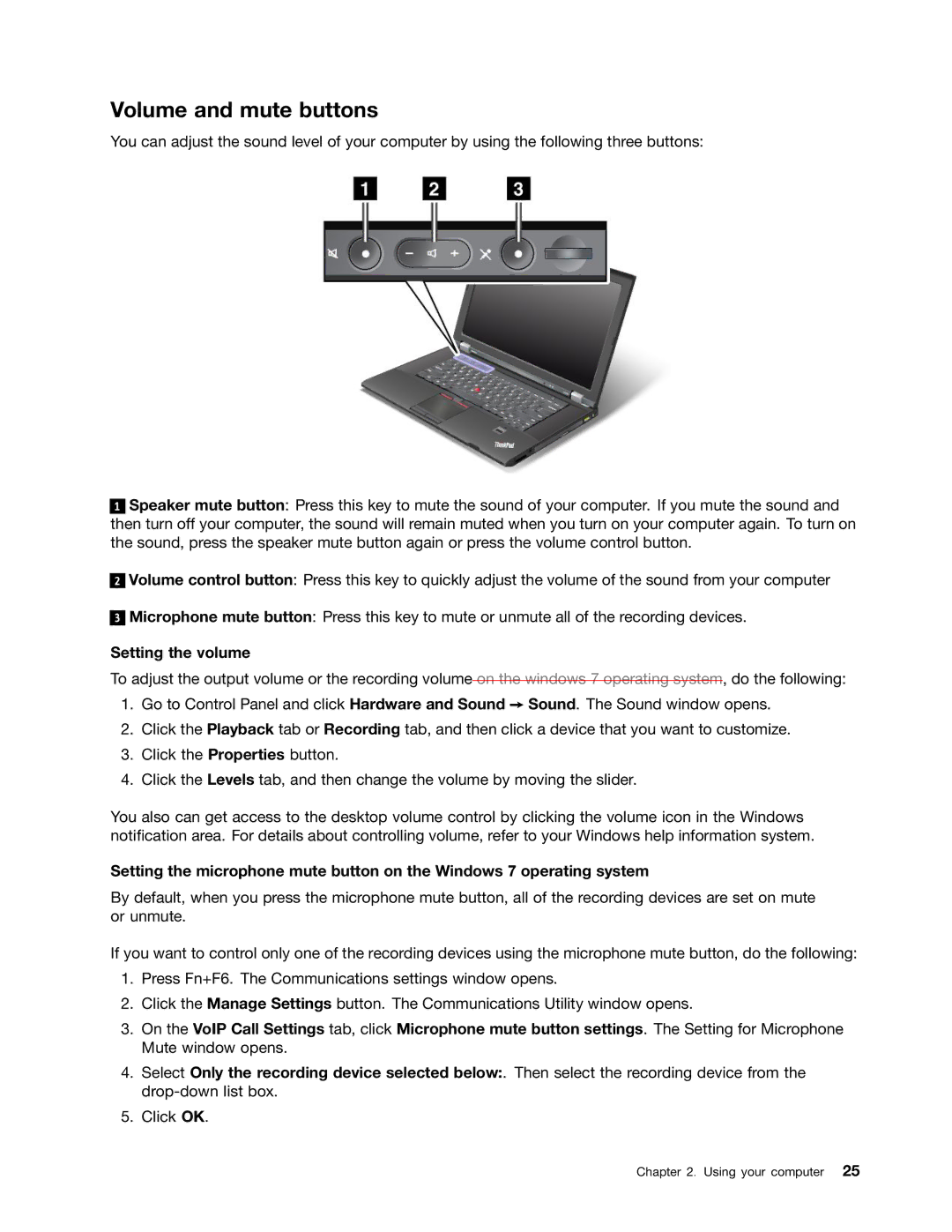 Lenovo 24684XU, L430, L530 manual Volume and mute buttons, Setting the volume 