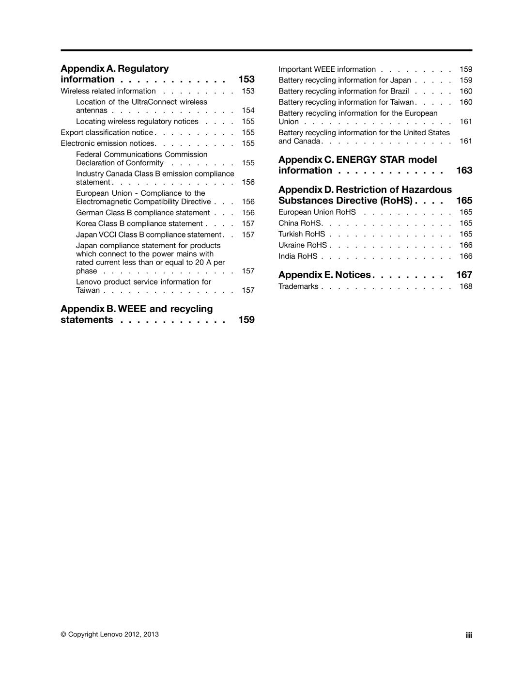 Lenovo 24684XU, L430, L530 manual Appendix E. Notices 167 